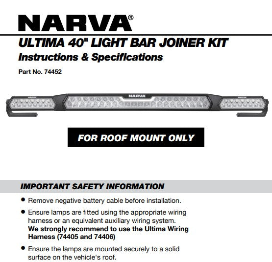 Narva – Ultima Light Bar Joiner 40" (for Ultima LED Bars) – 74452