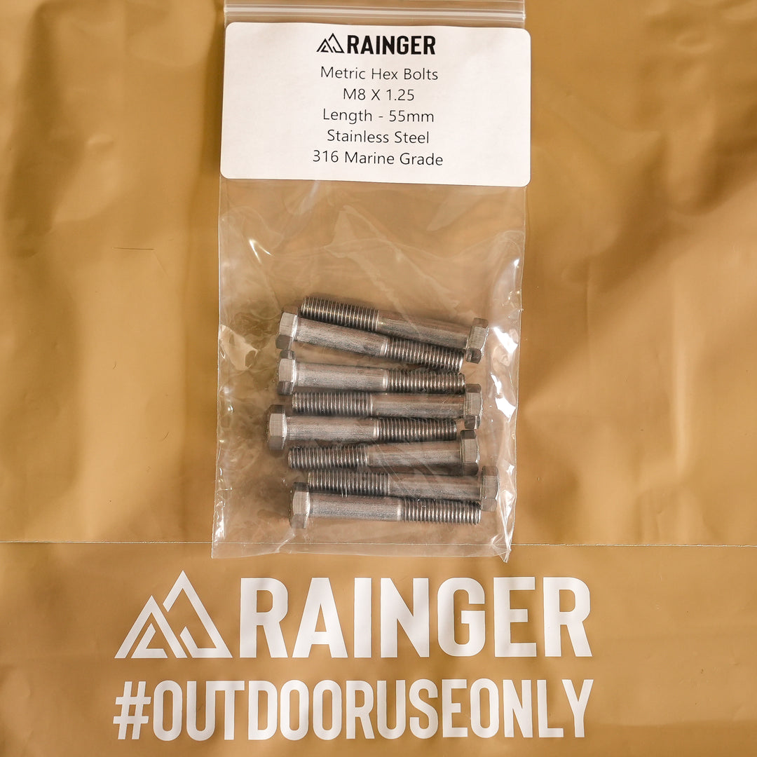 Rainger M8 x 1.25mm 316 Marine Grade Stainless Hex Bolt Kit – 8 Pack ( 20mm / 45mm / 55mm / 70mm ) detail view