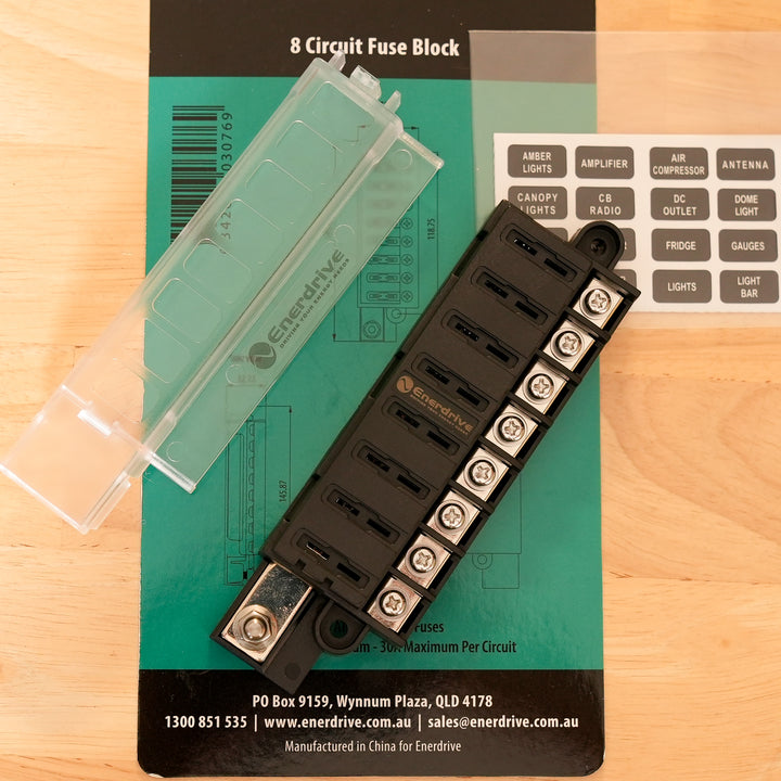 Enerdrive - Fuse Block 8 Way Positive with Cover and Label Kit - EA-FB-10