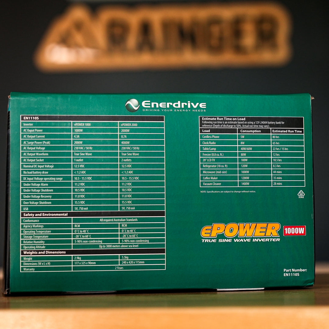 Enerdrive – 1000W Pure Sine Wave Inverter 12V to 240V – With Remote Switch and 150A M – EN1110S alternative view