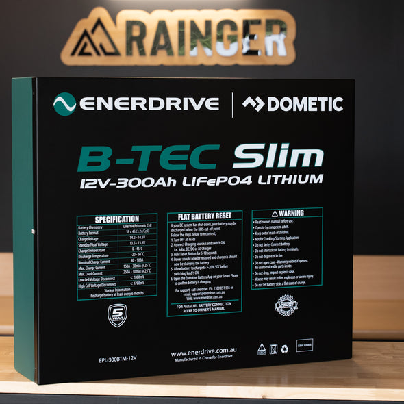 Enerdrive – B-TEC Lithium 300Ah 12V LiFePO4 Slim Metal Case Battery – EPL-300BTM-12V