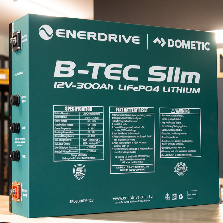 Enerdrive – B-TEC Lithium 300Ah 12V LiFePO4 Slim Metal Case Battery – EPL-300BTM-12V detail view
