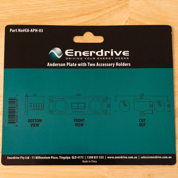 Enerdrive – Panel-Mount 50A Grey Anderson Plug Holder + 2 Socket Holes – EA-APH-03