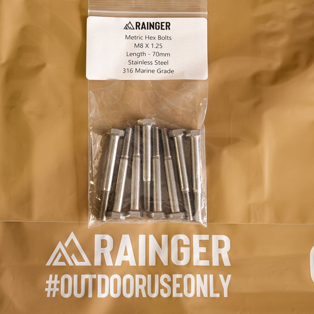 Rainger M8 x 1.25mm 316 Marine Grade Stainless Hex Bolt Kit – 8 Pack ( 20mm / 45mm / 55mm / 70mm ) detail view