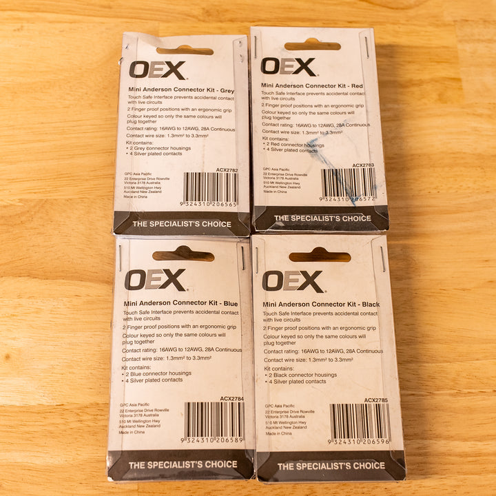 OEX – Mini 35A Anderson Plug Pairs (Grey/Red/Blue/Black) Available – Twin Pack With Terminals detail view