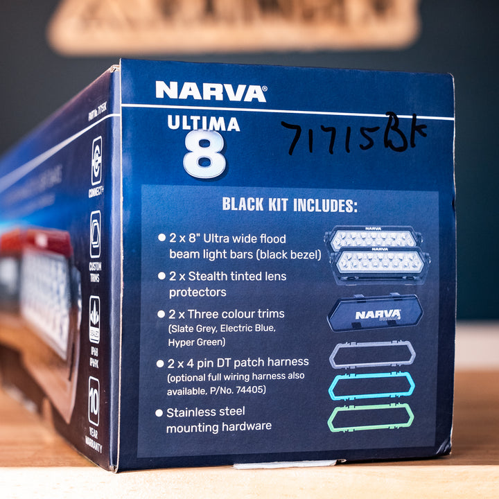 Narva – PAIR Ultima 8" LED Light Bar – Flood or Combo (Black Kit) – 71715BK OR 71710BK – Twin Pack detail view