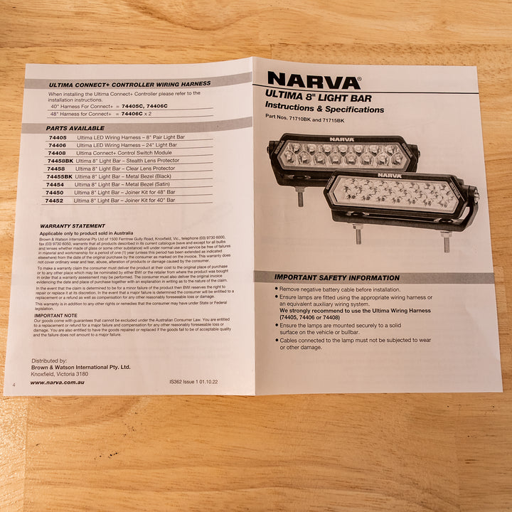 Narva – PAIR Ultima 8" LED Light Bar – Flood or Combo (Black Kit) – 71715BK OR 71710BK – Twin Pack detail view