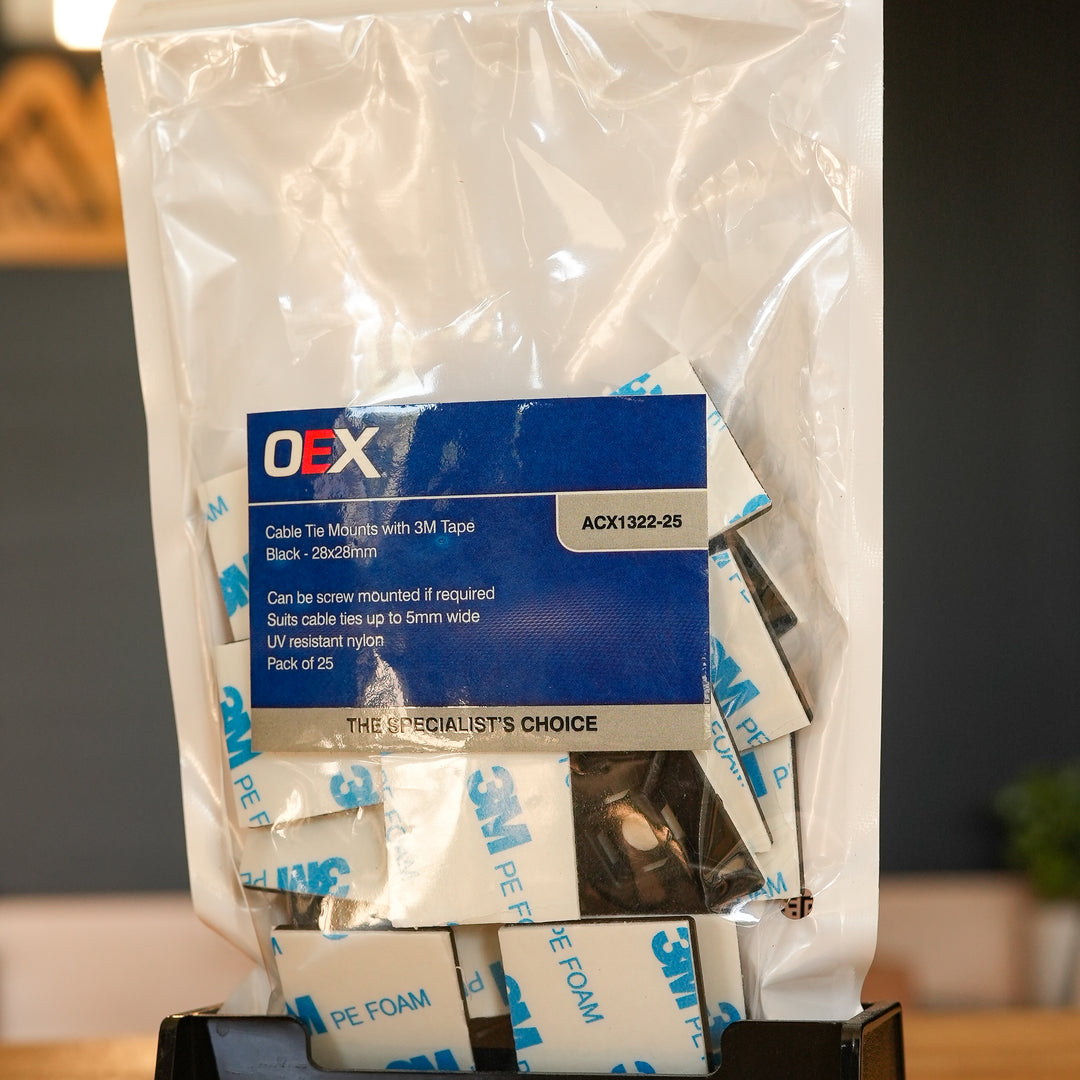 OEX Cable Tie Mounts with 3M Tape — UV Nylon (Pack of 25)
