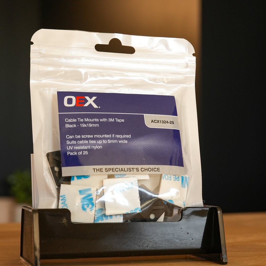 OEX Cable Tie Mounts with 3M Tape — UV Nylon (Pack of 25)