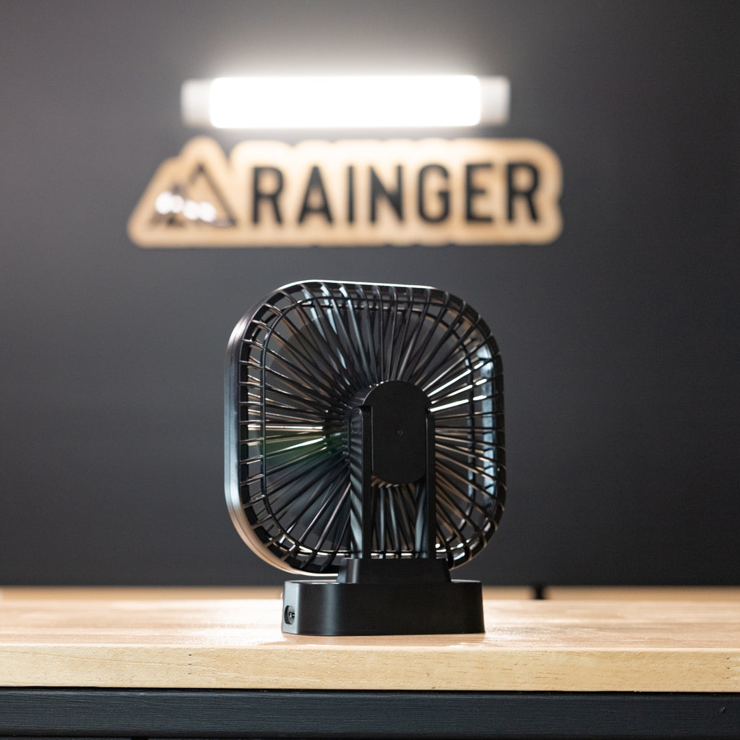 Rainger Portable Fan – Lithium Rechargeable Battery Magnetic Based – Suit Roof Top Tent side profile view
