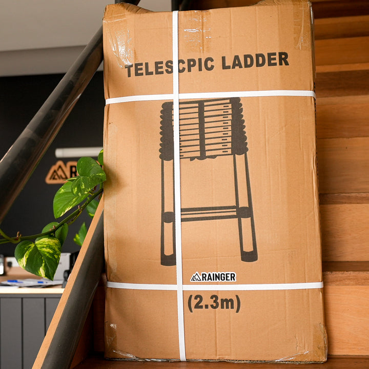Rainger Telescopic Angled Wide Step Ladder 2.3M or 2.6M – Quick Lock Top – Suits Roof Top Tent – Revo X detail view