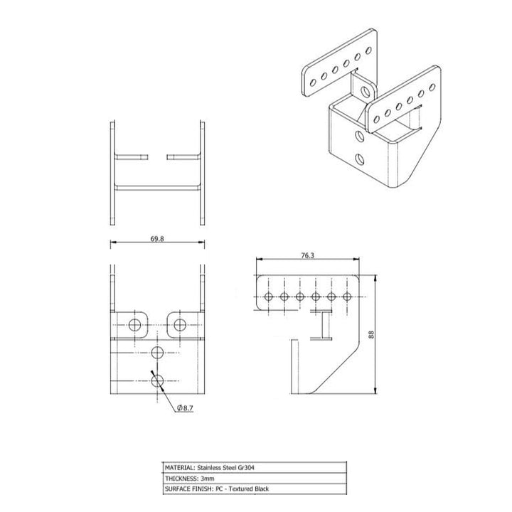 Rainger - Universal 270 Awning Brackets to suit Front Runner Slimline II - 8 Way Adjustable (Pair)